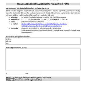 Podání přání připomínky či stížnosti služby denní stacionář