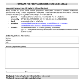 Podání přání připomínky či stížnosti pečovatelská služba