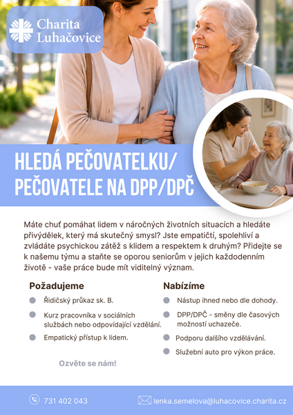 Nabídka práce - pečovatelka DPP Nabídka práce - pečovatelka DPP